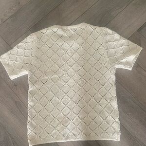 Gina Tricot Cream Sweater Crochet Short Sleeve Top